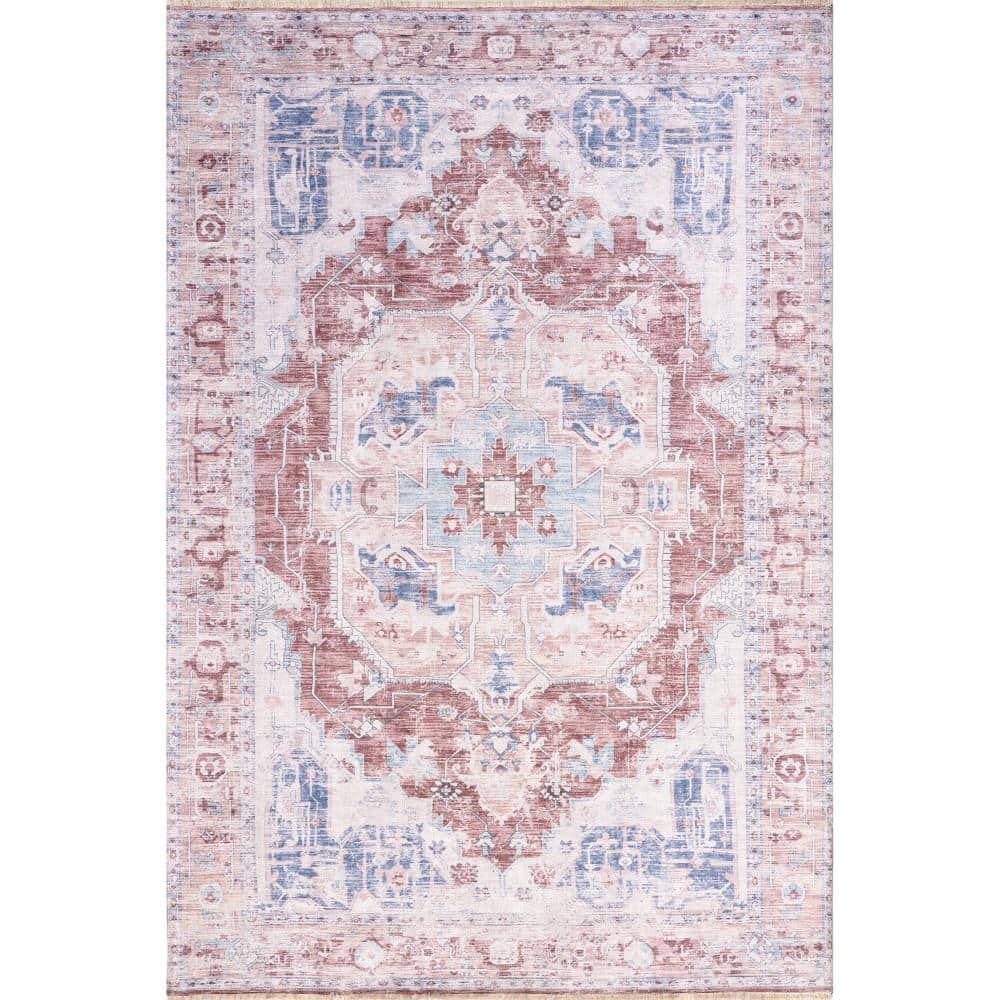 nuLOOM Madilyn Medallion Machine Washable Rust 8 ft. x 10 ft. Traditional Area Rug