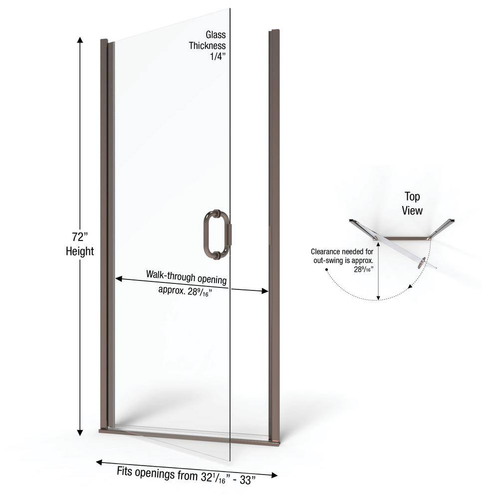 Infinity 33" W x 72" H Semi-Frameless Shower Door