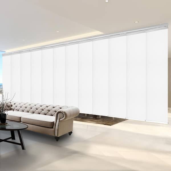 EMOH Alabaster 140 in. - 260 in. W x 116 in. L Adjustable 12-Panel White Double Rail Panel Track with 23.5 in. Slates