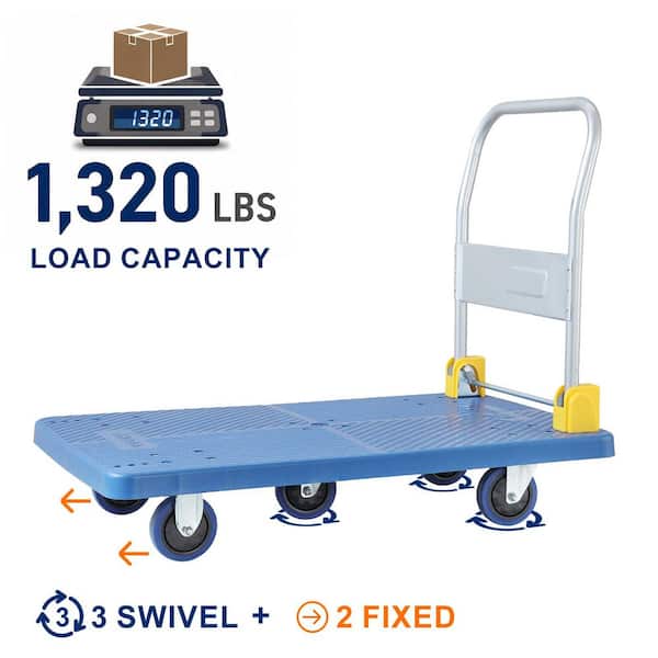 Huluwat Blue 1320 lb.Capacity D-Handle Foldable Push Hand Truck