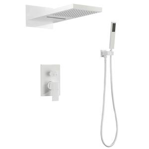 9 in. 2-Handle 2-Spray Wall Mount Rectangle Rainfall Shower with Hand Shower Head in White (Valve Included)