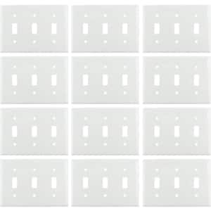 3-Gang Toggle UL Listed Screw-in Switch Wall Plate - White (12-Pack)