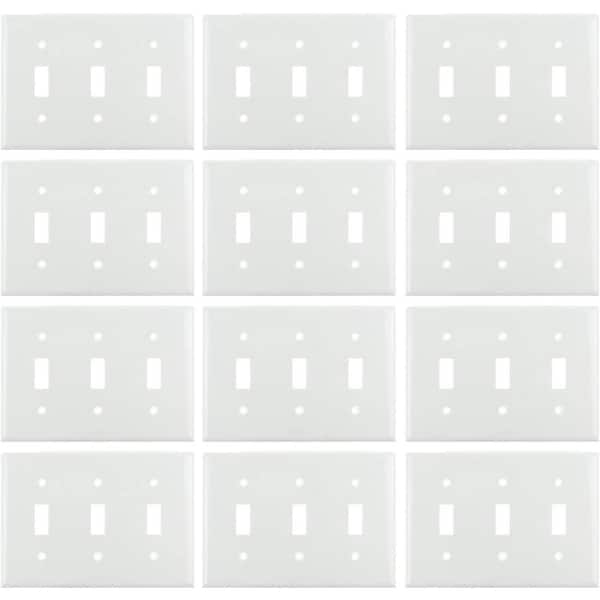 Sunlite 3-Gang Toggle UL Listed Screw-in Switch Wall Plate - White (12-Pack)