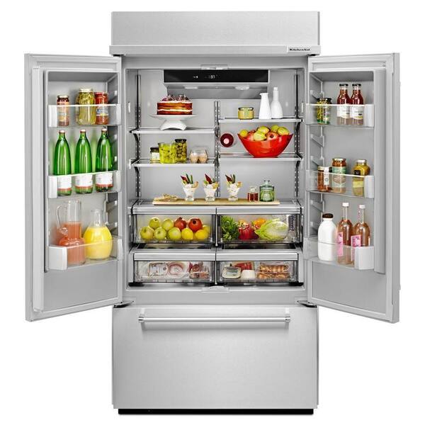 Kitchenaid 24 2 Cu Ft Built In French Door Refrigerator In Stainless Steel Platinum Interior Kbfn502ess The Home Depot Kitchenaid 24 2 Cu Ft Built In French Door Refrigerator In Stainless Steel Platinum Interior Kbfn502ess The Home Depot