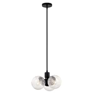 Silvarious 16.5 in. 3-Light Black Modern Crackle Glass Shaded Convertible Chandelier for Dining Room