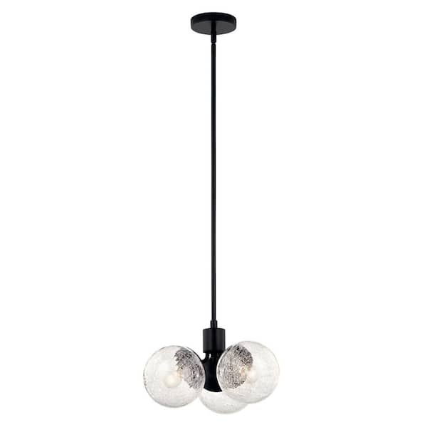 KICHLER Silvarious 16.5 in. 3-Light Black Modern Crackle Glass Shaded Convertible Chandelier for Dining Room