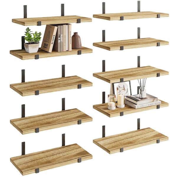 10-Pack 15.8 in. W x 0.6 in. H x 5.9 in. D Wood Rectangular Floating Shelf in Natural for Bedroom, Kitchen and Bathroom