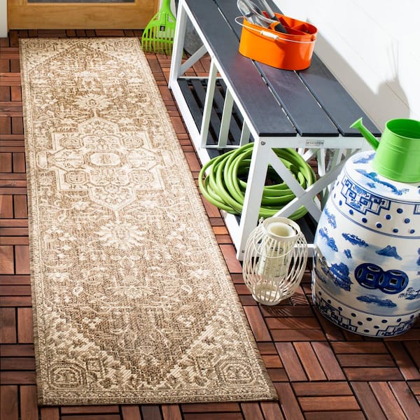 Beach House Cream/Beige 2 ft. x 12 ft. Kilim Floral Indoor/Outdoor Patio  Runner Rug
