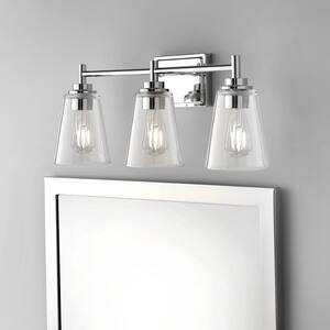 22.5 in. Wakefield 3-Light Chrome Modern Bathroom Vanity Light with Clear Glass Shades