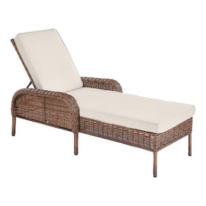 Cambridge Brown Wicker Outdoor Patio Chaise Lounge with CushionGuard Almond Tan Cushions