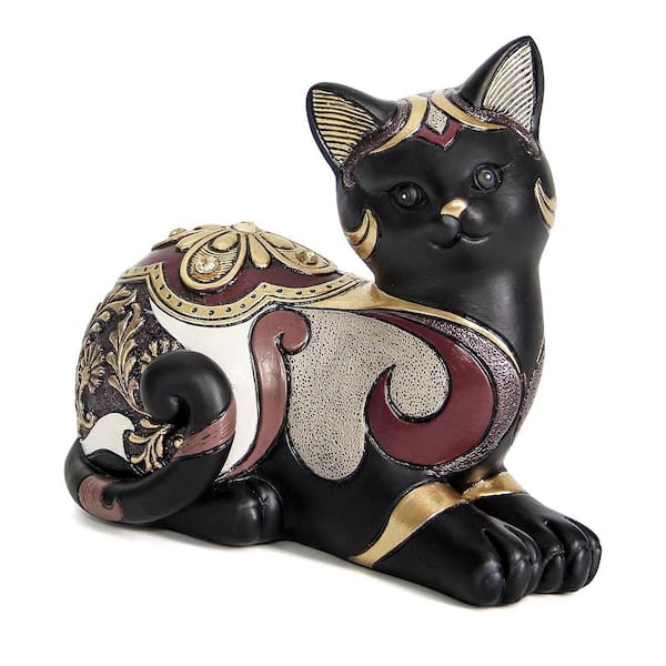 チーター？Deco Figurine Black Cat 90 5.5 in. x 6.3 in. Resin Vintage Matte Black Cat Figurine, Retro