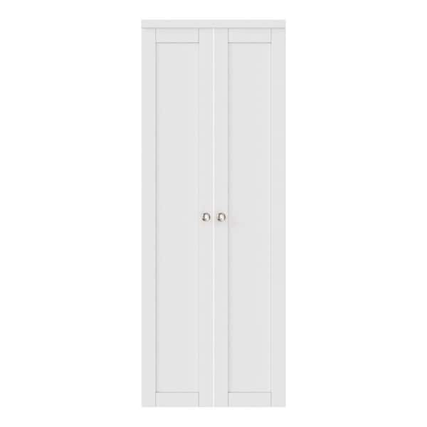 30 in. x 80 in. 1-Lite Solid Core Panel White Primed Composite (Pivot French) Bi-fold Door with 2 Types of Hardware