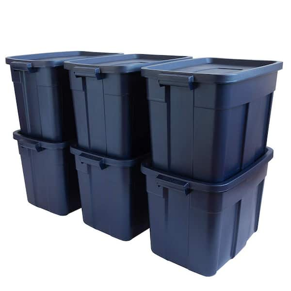 18 Gal. Plastic Durable Storage Bin with Lid in Dark Blue (6-Pack) bin-386  - The Home Depot