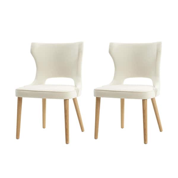 JAYDEN CREATION Sofia Ivory Mid-century modern Dining Chair with Solid Wood Legs Set of 2