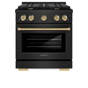 Autograph Edition 30 in. 4 Burner Freestanding Gas Range & Convection Oven in Black Stainless Steel & Champagne Bronze