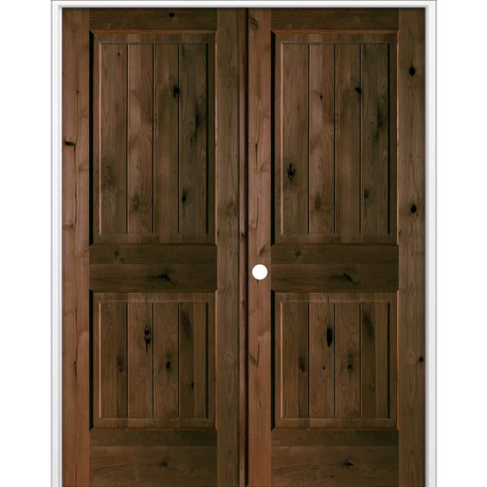 60 in. x 80 in. Knotty Alder 2-Panel V-Groove Solid Wood Right-Active BEHR Espresso Stain Double Prehung Interior Door price history on PriceWatchPro