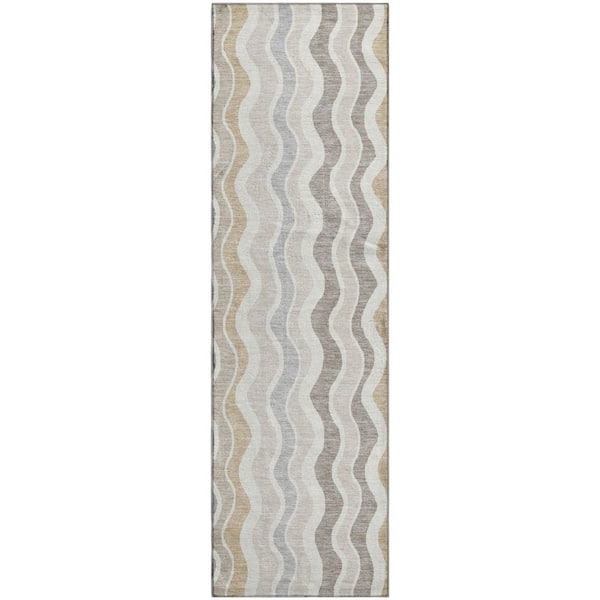 Mayfield Premium Machine Washable Abstract AMF2342 Ivory 2 ft. x 7 ft. Runner Rug