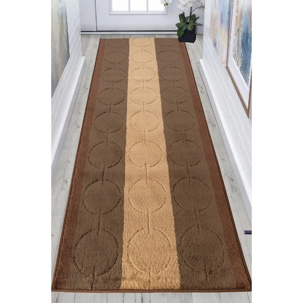 Platin Circles Abstract Design Cut to Size Brown 26 " Width x Your Choice Length Custom Size Slip Resistant Stair Runner