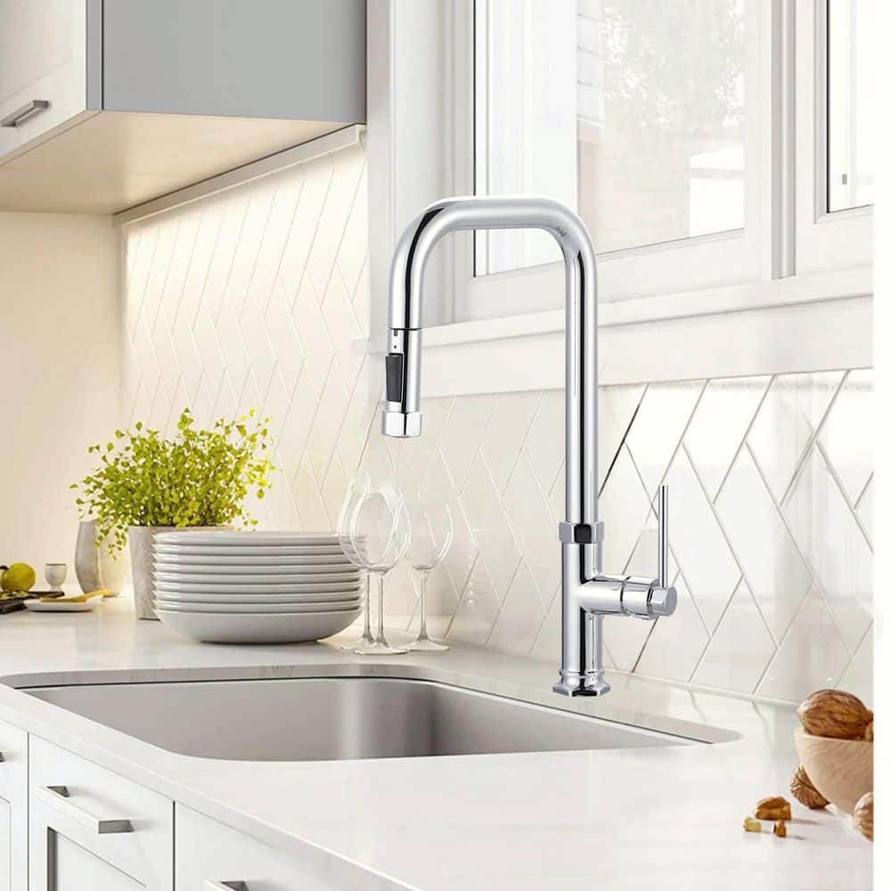 Polished Chrome Single Handle Pull Down Kitchen Faucet