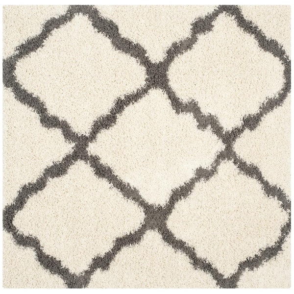Dallas Shag Ivory/Dark Gray 6 ft. x 6 ft. Square Diamond Trellis Geometric Area Rug