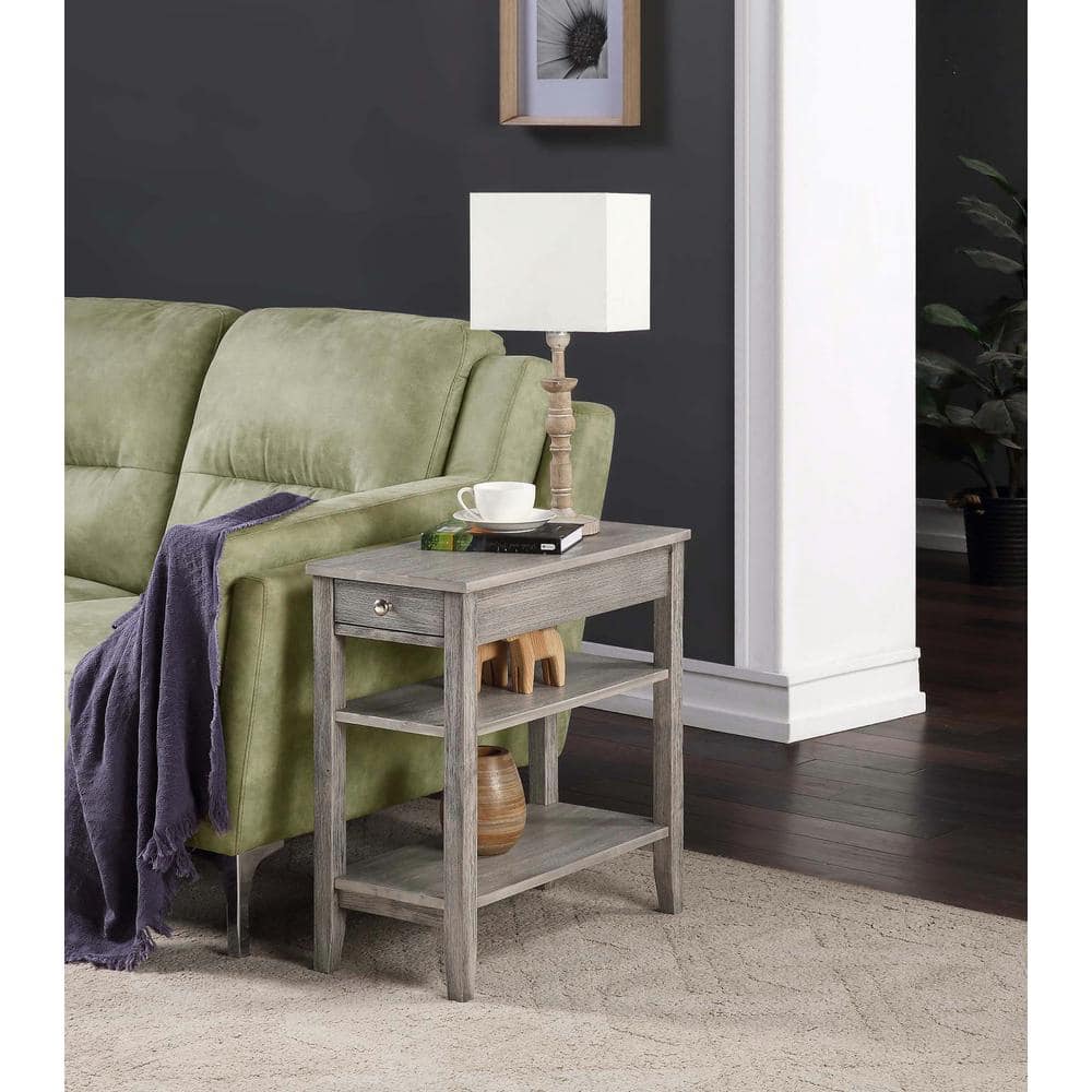 American Heritage Light Gray Wood 3-Tier End Table with Storage