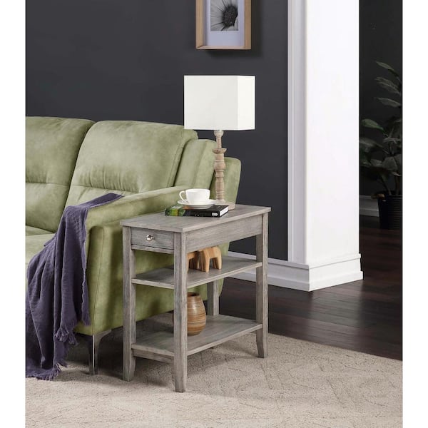 Convenience Concepts American Heritage 11.25 in.(W) Wirebrush Light Gray 24 in.(H) Rectangle Wood End Table with 3 Tiers