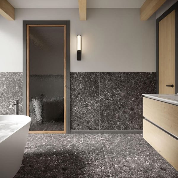 Luxe Terrazzo Charcoal 47.16 in. x 47.16 in. Terrazzo Look Matte Porcelain Floor and Wall Tile (30.98 sq. ft. / Case)