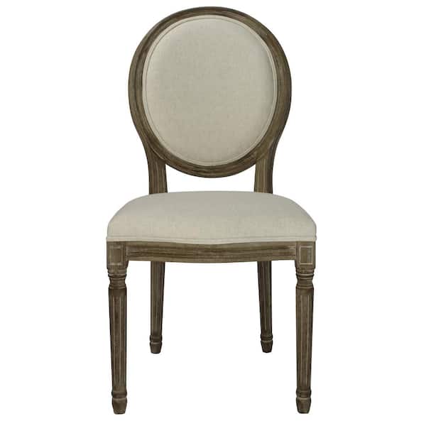 Home Craft Decor Louis French Antique Wood Tufted Oval Dining Chair Beige