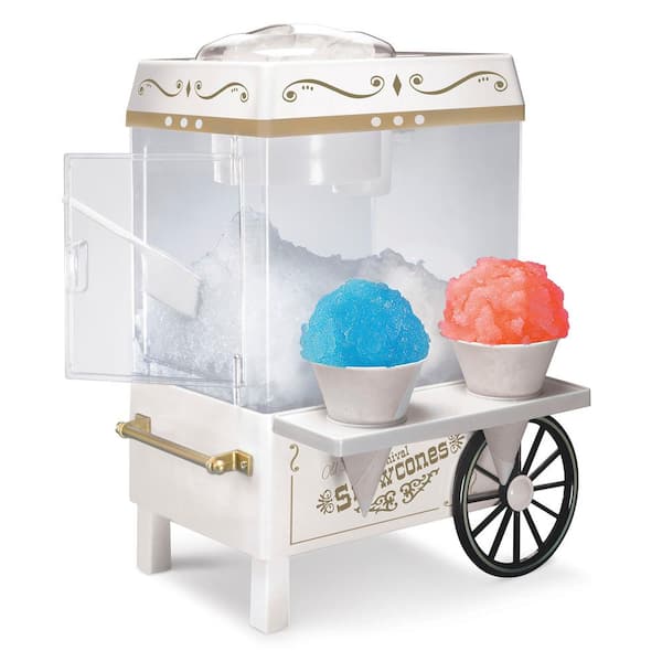 Nostalgia 160 oz. White Snow Cone Machine with 2 Cones and Ice ...