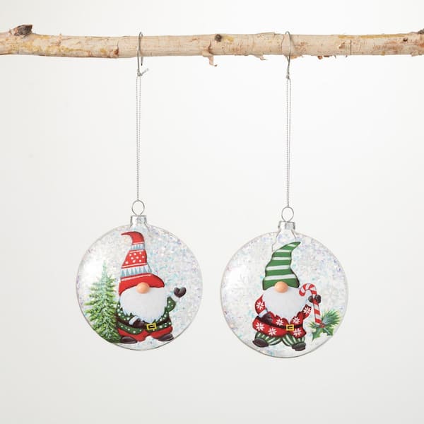 SULLIVANS 4 in. Multicolor Gnome Glass Disc Ornament (Set of 2)