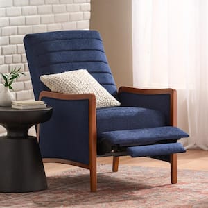 Navy Blue Mid Century Modern Fabric Channel Stitch Push Back Recliner Accent Armchair