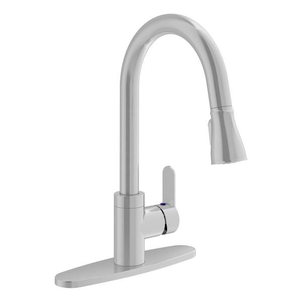 Symmons Identity Single-Handle Pull-Down Sprayer Kitchen Faucet with Deck Plate in Stainless Steel