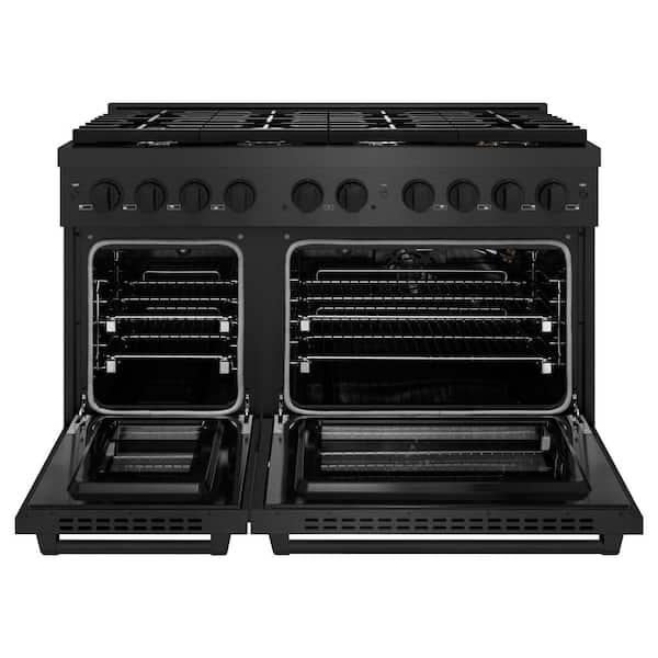 48 in. 6.7 cu. ft. Paramount Double Oven Gas Range with 8 Burner Cooktop in Black Satin Stainless Steel