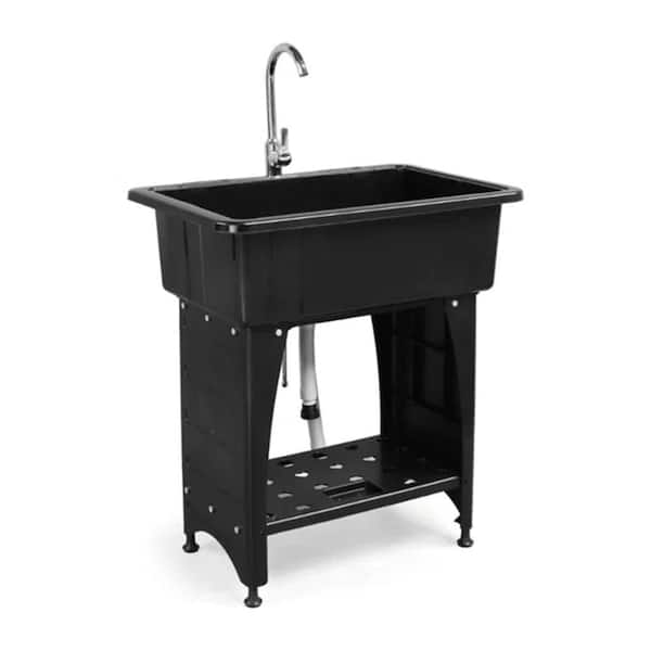 32.3 in. D x 22.4 in. W Freestanding Laundry/Utility Sink in Black with Faucet