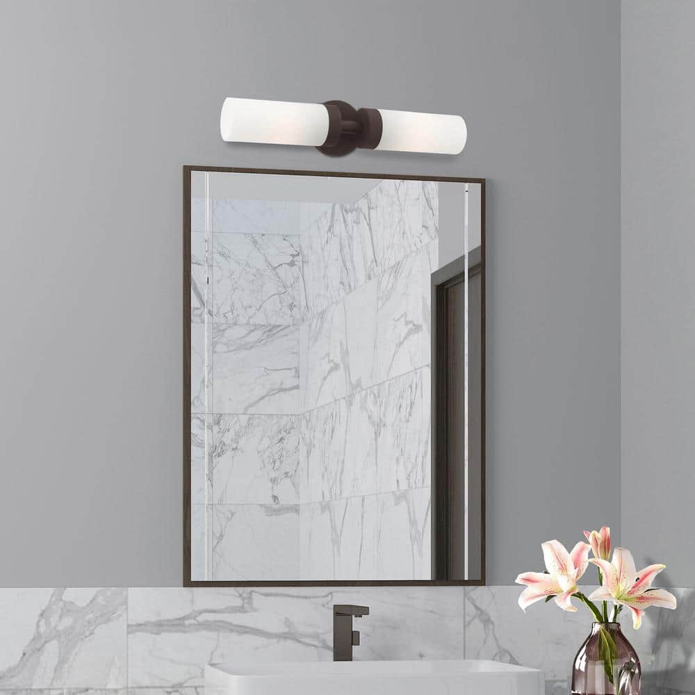 Aero Contemporary 2-Light Bronze Vanity with Satin Opal White Glass