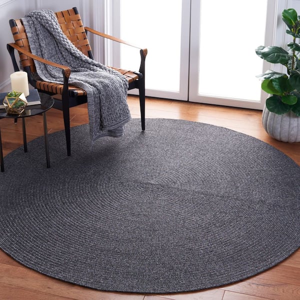 Braided Black 5 ft. x 5 ft. Machine Washable Concentric Woven Round Area Rug