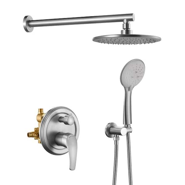 Rain Single Handle 5-Spray with Valve 1.8 GPM 9 in. Handheld Shower Faucet Adjustable Heads Dual Shower Heads in Nickel