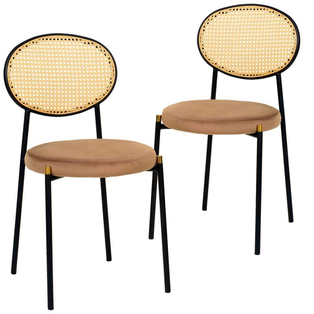 Black Velvet and Rattan High Back Side Chair Set