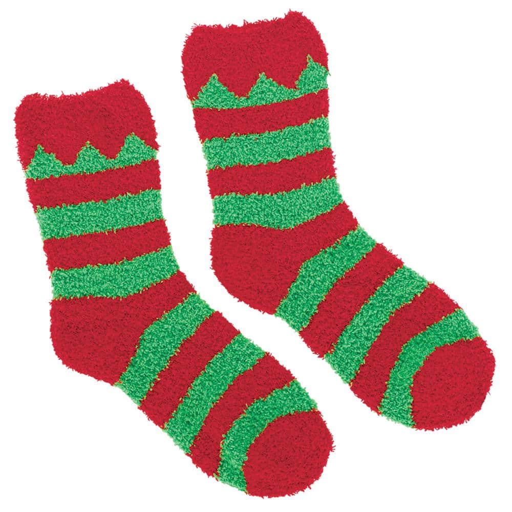 Amscan Elf Red and Green Christmas Fuzzy Socks (2-Count, 4-Pack) 398935 -  The Home Depot