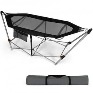 Outdoor 7.45 ft. Metal Portable Free Standing Camping Hammock with Collapsible Stand and Carry Bag in Black