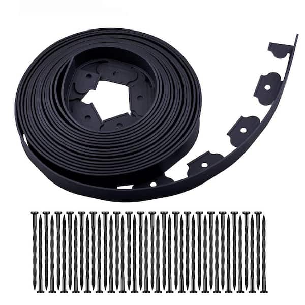 2 in. x 40 ft. Garden Edging with 20 Spikes for Lawn Flower, Black