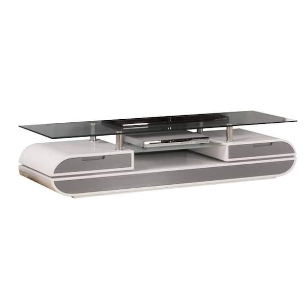 Benjara 63 in. Gray and White Wood TV Stand Fits TVs up to 65 Inch in. with 2 Drawer