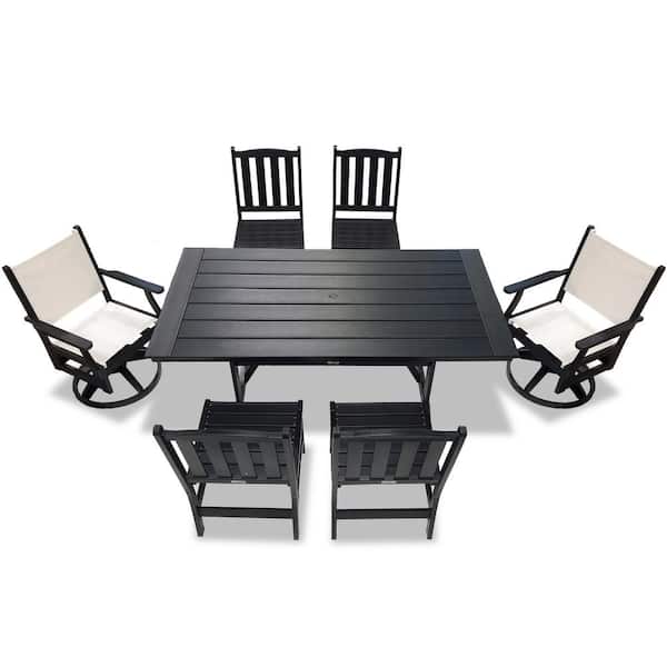 Tuscany Black 7-Piece HDPE Sling Swivel Retangle Outdoor Dining Set