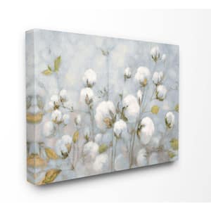 36 in. x 48 in. "Cotton Flower Field Neutral Blue Green Landscape Painting" by Julia Purinton Canvas Wall Art