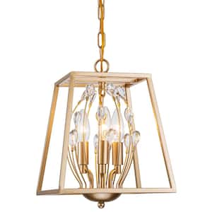 3-Light 9.75 in. Gold Foyer Pendant Light with Clear Crystals, No Bulbs Included
