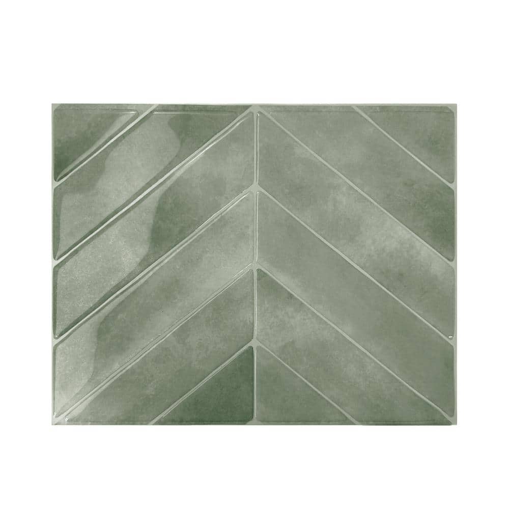 Chevron Solna Green Glossy Peel and Stick Backsplash Tile Set