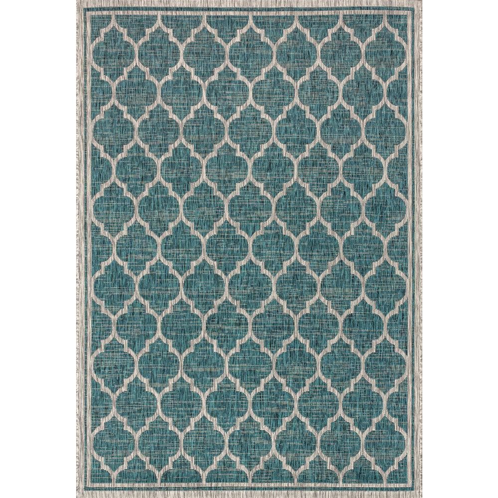 Gray and Teal Synthetic Trellis 4' x 6' Reversible Rug
