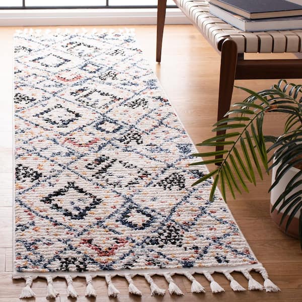 Morocco Ivory/Multi 2 ft. x 8 ft. Geometric Flokati Runner Rug