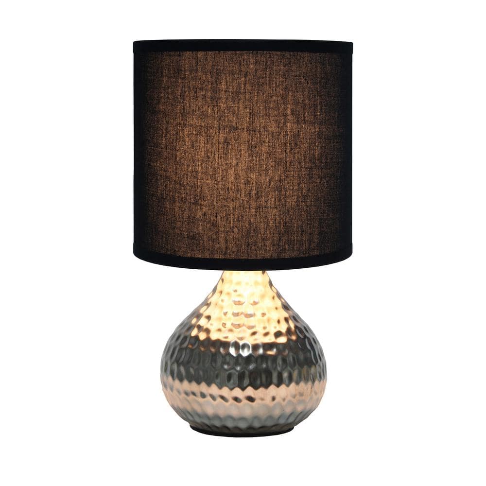 Silver Hammered Metal Table Lamp with Black Fabric Shade