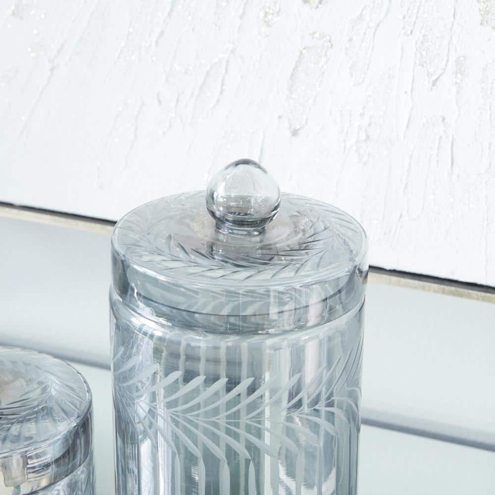 Elegant Gray Glass Handmade Decorative Jar Duo